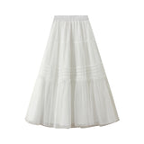Spring New Retro Half-Body Skirt Folding Lace Skirt Dress Net Dress Dress Girl A Word Half Dress 0509