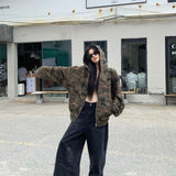 Vintage Camouflage Zipper Hoodie Hoodie Women's Autumn 2025 Winter Loose Warm Casual Casual Jacket