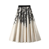 Printed Half-Dress New High-Waisted Rattan Flower Hanging Skirt Literary Lady In The Long 100-Fold Skirt Autumn 2125