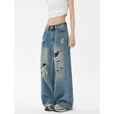 Vintage Ripped Jeans Women's Summer Thin New Loose Broad-Legged Straight Trousers Wash Version Of Good Pants