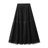 Lace Splicing A-Word Skirt 100-Folded Skirt Woman In Autumn 2025 High-Waisted Splicing Cake Skirt 9160