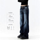 Vintage Blue-Gray Straight-Tight T-Horn Jeans Women 2025 New Low-Rise Slim Slimming Horseshoe Trousers