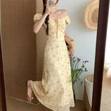 French Floral Short-Sleeved Dress Woman 2025 Summer New Temperament To Show Thin Bubble Sleeve Tea Breaker Dress