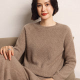Cashmere 2026 Autumn And Winter Girl's New Round Collar Solid Color Waffle Jacket Short Loose Knitted Sweater