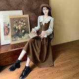Large-Size French College Style Fake Two Dresses Women Autumn Look Fat Mm High-End Waist A Skirt