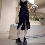 Pear-Shaped Body Open Fork Tiansi Half-Dress Woman's Summer Thin Size Fat Mm High-Rise Covered Meat Thin Denim A Skirt