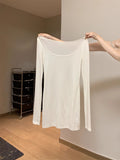 Pure White Square Collar Long-Sleeved T-Shirt Girl Spring Slimming Thin Shoulder T-Shirt Chic Sweet Spicy Inside Cloth