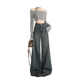 Vintage Blue Autumn Pear-Shaped Broad-Legged Jeans Women's Trend New High-Waisted Loose-Hanging Trousers
