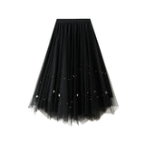 Nail-Beaded Mesh Dress Girl's New High-Waisted Thin Irregularly Folded Skirt A-Shaped Skirt 9816