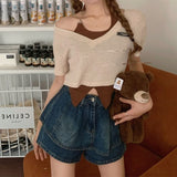 Irregular Hanging Neck Vest Women's Short-Sleeved T-Shirt 2025 Summer Folded Two Sets Of Fat M Pure Hot Girl Niche Top