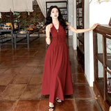 French Holiday Wind Red Bare Back Sexy Sleeveless Sleeve-Less Dress Spring And Summer Show Thin Fairy Breath Waist Dress New
