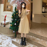 First Love Tea Break Dress V Collar With Coat Dress Women Autumn Gentle Style Dress Chic Women's Trend