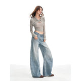Tall Man Lengthened High-Rise Retro Blue Broad-Legged Jeans Woman Thin Loose-Hanging Long Pants