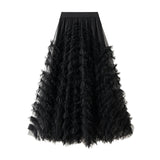 Design Sense High-End Mesh Yarn Heavy Industry Super Large Swing Dress Thin Croake Gorgeous Cake Skirt 1380