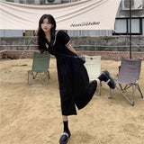 Navy Collar Dress Women's Summer Loose Long And Short Waists Thin A-Word Dress Retro Bubble Sleeves Small Black Dress