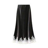 Yoko Lace Stitched Silk Half-Body Dress 2025 Spring New Dredish A-Word Long Dress Woman 9837