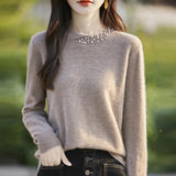 Wool Blended 2026 Autumn And Winter New Women's Round Neck Nails Loose Long-Sleeved Jacket Short Knitted Sweater Bottom Shirt