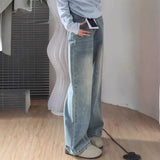 Small Retro Light-Colored Broad-Legged Jeans Women High-Rise Loose Thin Straight Trousers Tug Trousers